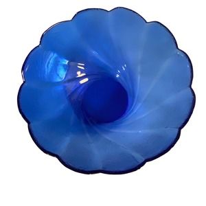 Vintage ARCOROC Cobalt Blue Glass Serving Salad Bowl Swirl Pattern 9" Across